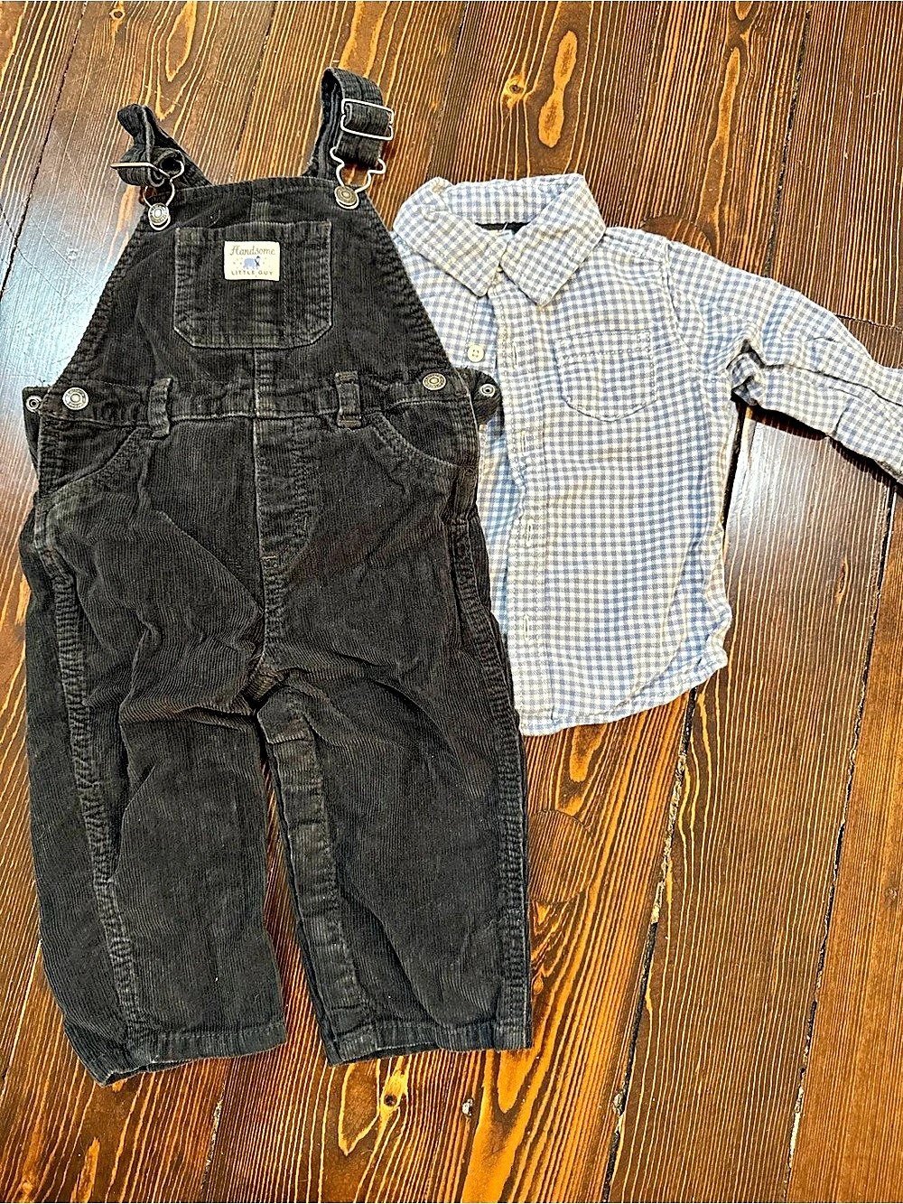 Carter's Handsome Little Guy Corduroy Overalls and Gingham Shirt Set